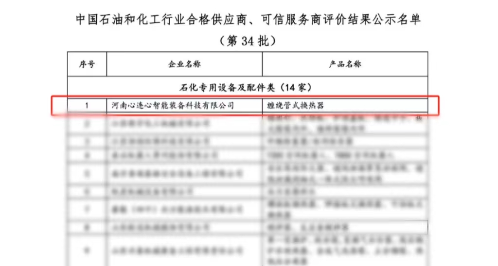 喜報(bào)！心連心智能裝備公司獲評(píng)中國(guó)石油和化工行業(yè)合格供應(yīng)商、可信服務(wù)商